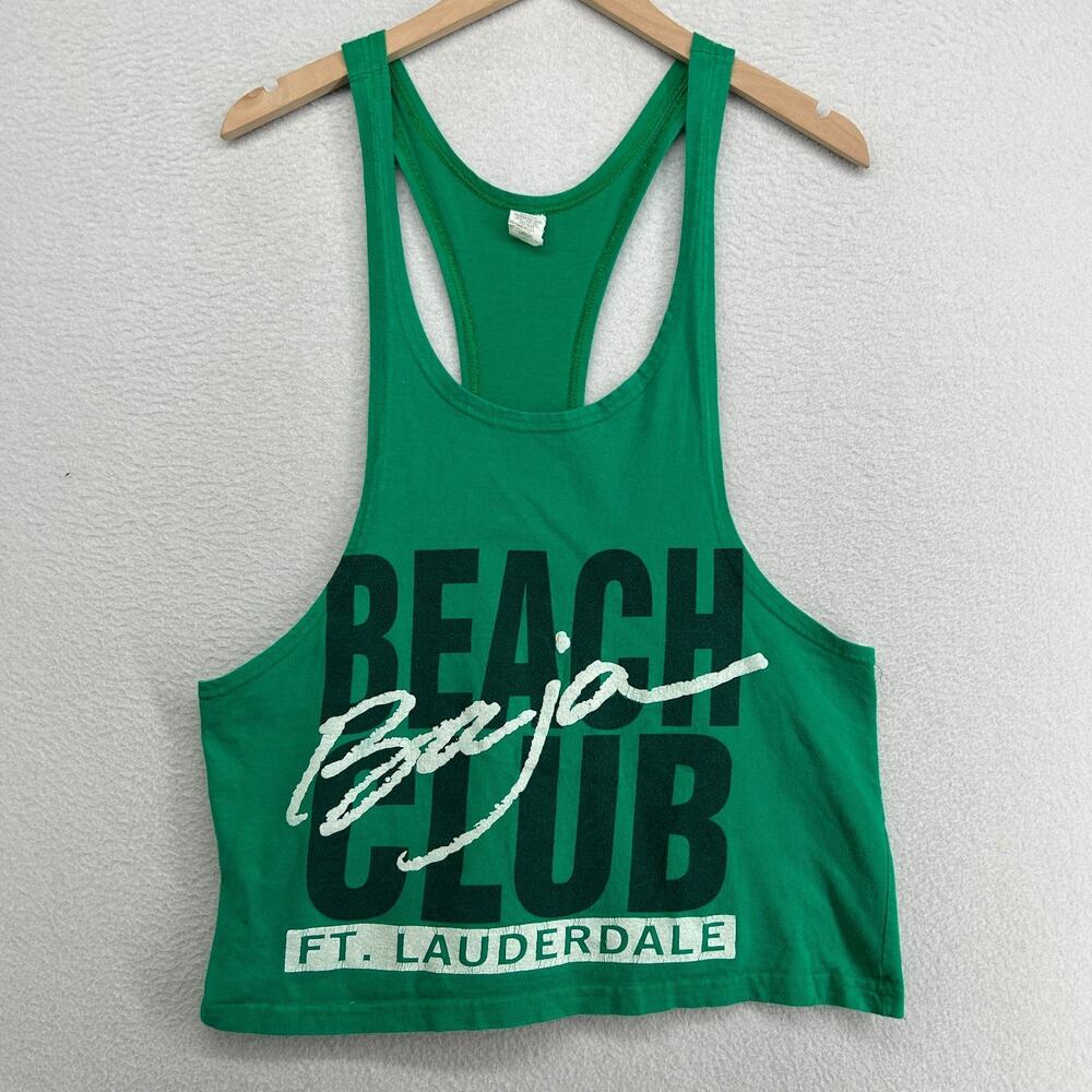 BAJA BEACH CLUB Tank Top Mens L Fort Lauderdale FL Loose Bodybuilder Green Vtg